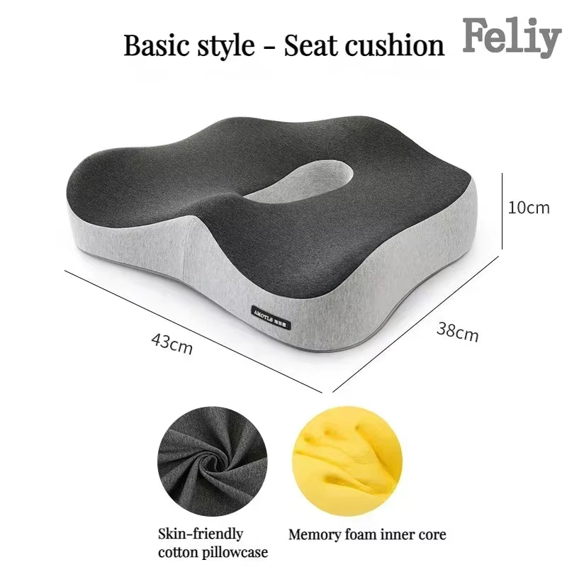 Memory Foam Office Chair Cushion Car Seat Support Waist Pillow Massage Lumbar Orthopedic Pillow Buttock Coccyx Cushion Back Pads