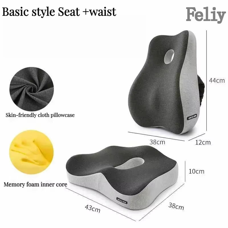 Memory Foam Office Chair Cushion Car Seat Support Waist Pillow Massage Lumbar Orthopedic Pillow Buttock Coccyx Cushion Back Pads