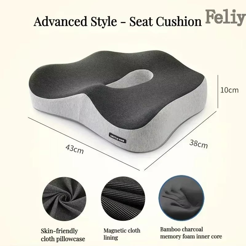 Memory Foam Office Chair Cushion Car Seat Support Waist Pillow Massage Lumbar Orthopedic Pillow Buttock Coccyx Cushion Back Pads